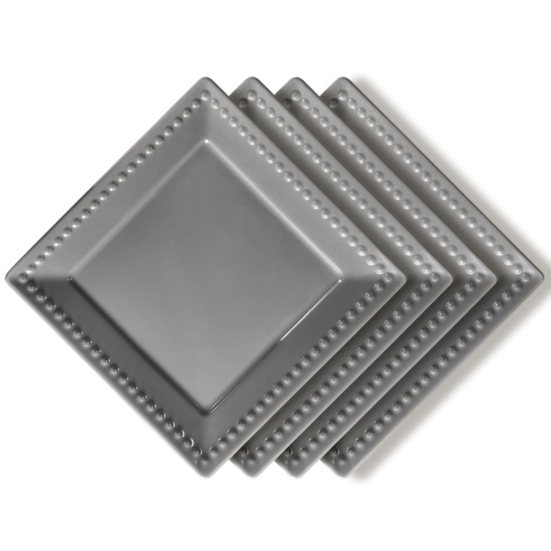 Wareland Embossed Appetizer and Dessert Plates, Set of 4, 6 inch Grey Square Dinner Plates for Snack and Restaurant, Dishwasher, Microwave Safe - Image 1